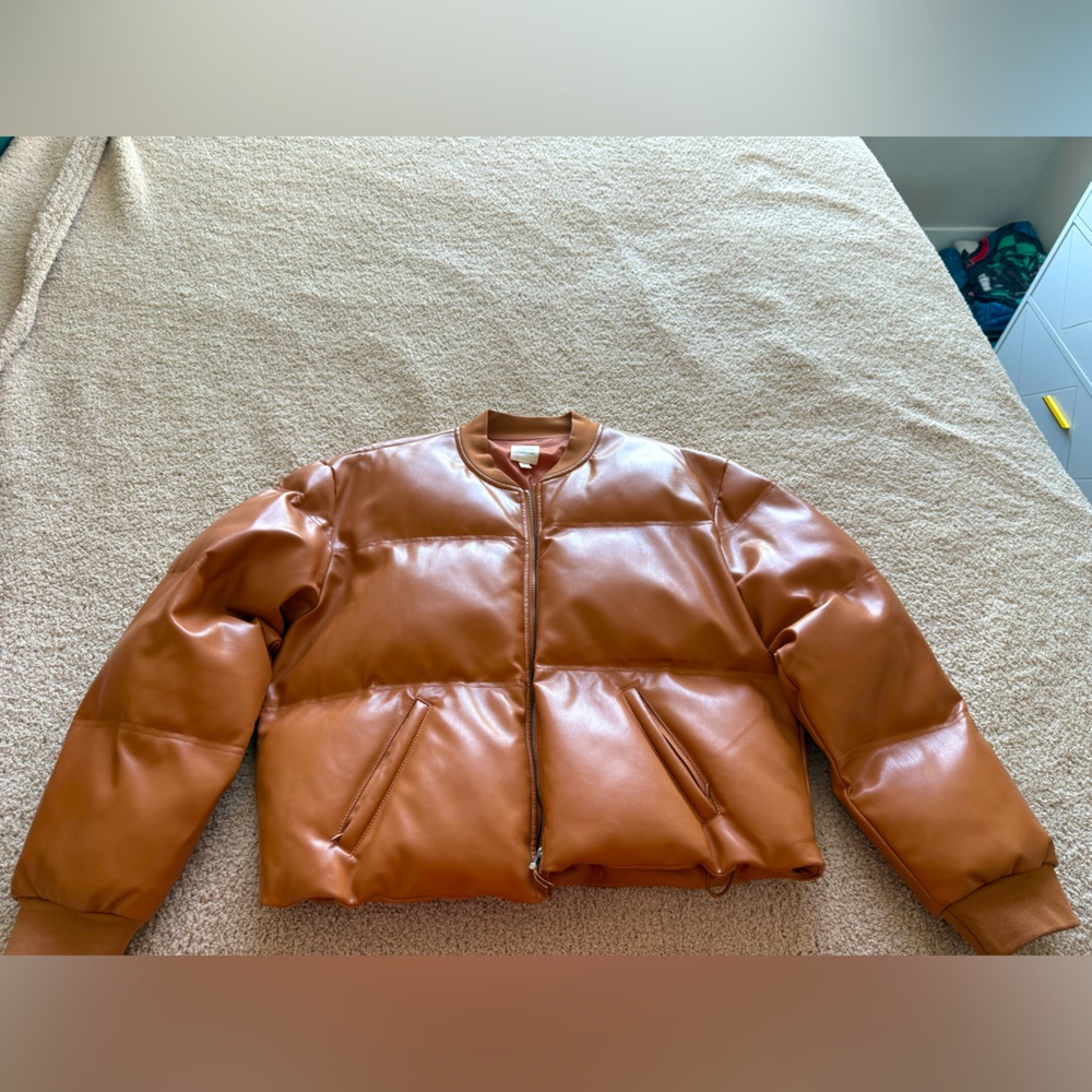 Vegan leather quilted puffer coat